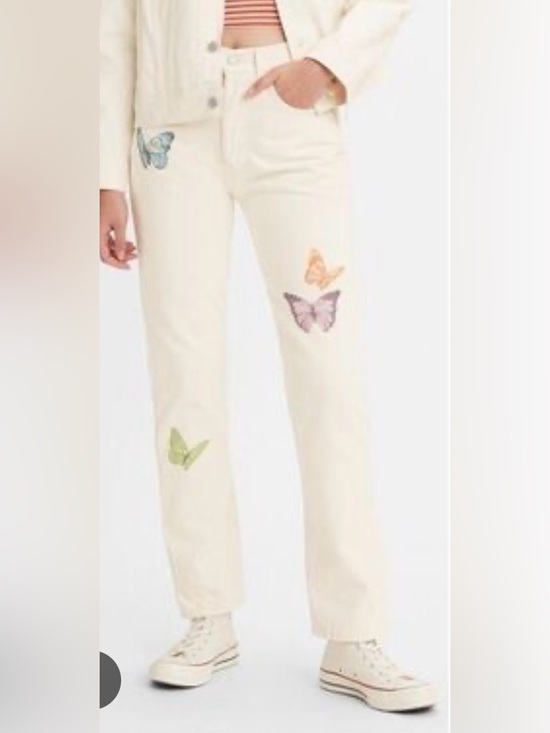 Levi's Denim - Levi's 501 Button Fly Jeans Cream Butterfly Print Size 26x28
